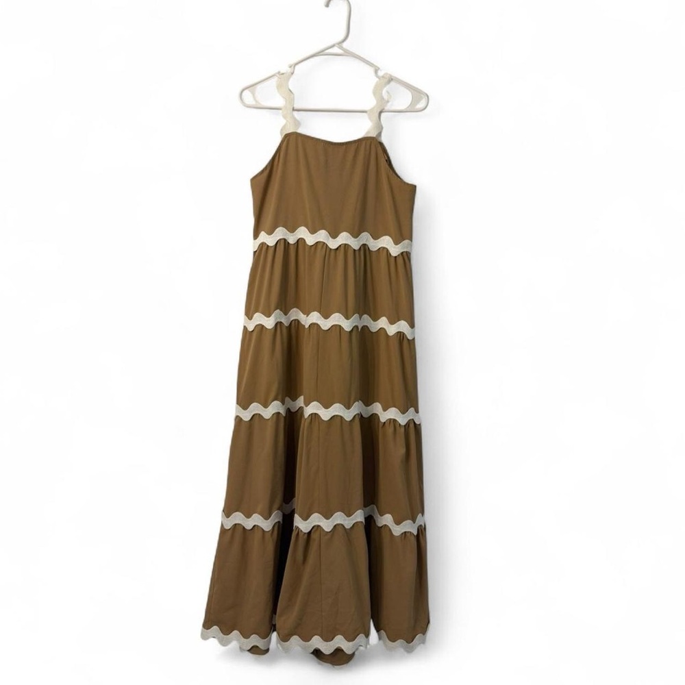 Brown Maxi Dress with Cream Trim